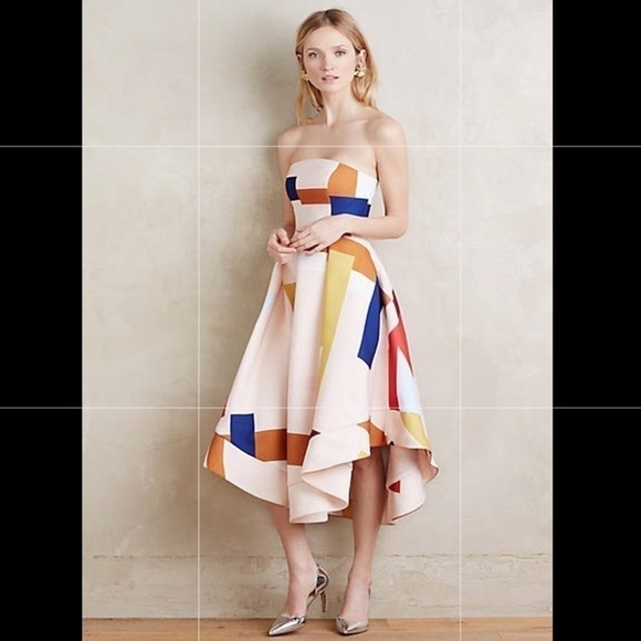 C/MEO Collective Vibrant Strapless Hi-Low Midi Dress In Color Block Dress Size S - Picture 1 of 16